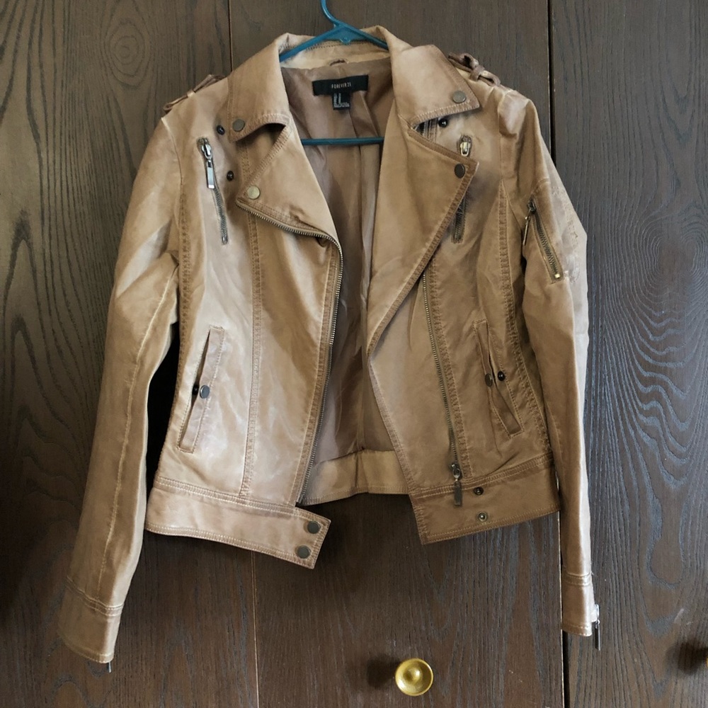 DONATED F21 Pleather tan/light brown Moto jacket M